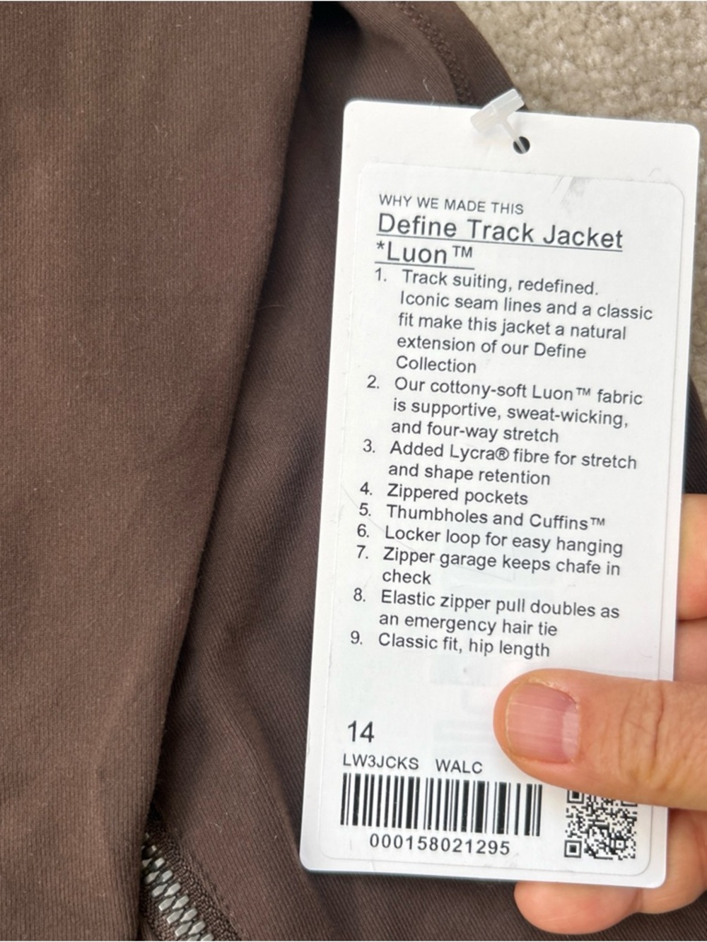 7-26 NWT Size 14 Lululemon Define Track Jacket Luon WALC - Picture 8 of 12